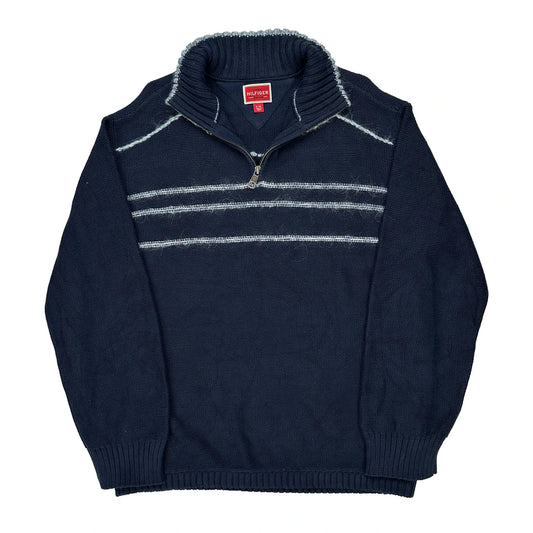 Tommy Hilfiger Denim Striped 1/4 Zip - XL Navy Cotton