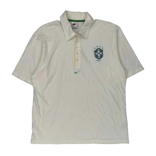 Brazil National Team Nike Football Polo Shirt - Medium White Cotton