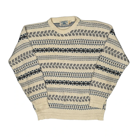 Vintage Made In USA Hampton Bay Fair Isle Jumper - Large Cream Cotton