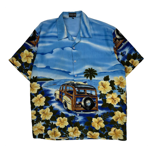 Vintage Surf Ferugini Floral Hawaiian Shirt - 2XL Blue Polyester
