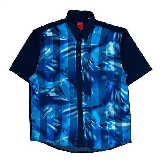 Vintage Leche Short Sleeve Shirt - Large Blue Cotton