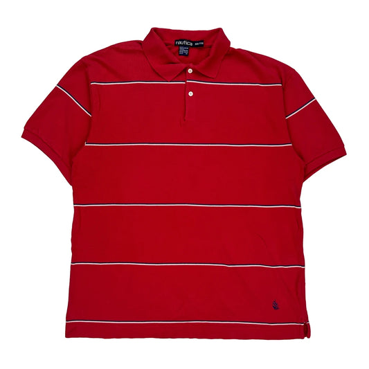 Nautica Striped Polo Shirt - 2XL Red Cotton