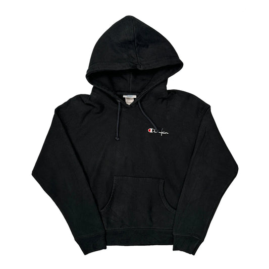 Vintage Reverse Weave Champion Hoodie - Small Black Cotton Blend