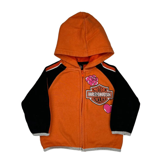 Vintage Age 18 Months Harley Davidson Graphic Hoodie - 3XS Orange Cotton Blend