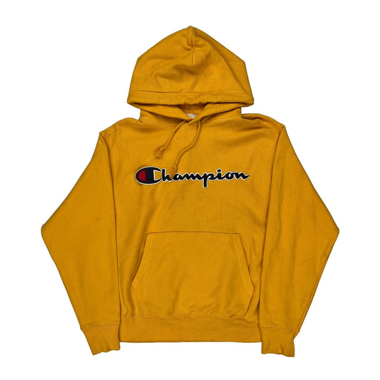 Reverse Weave Champion Spellout Hoodie - Medium Yellow Cotton Blend