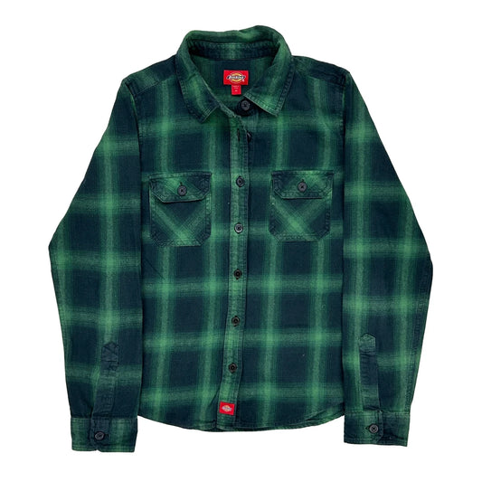 Age 10-12 Dickies Checked Flannel Shirt - Medium Green Cotton
