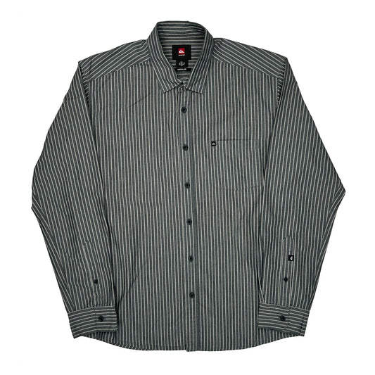 Vintage Quiksilver Striped Shirt - Medium Grey Cotton