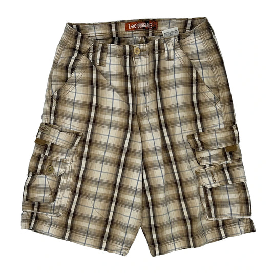 Lee Checked Cargo Shorts - 29W 10L Beige Cotton