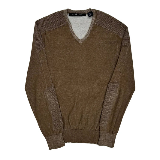 Sean John V-Neck Jumper - Medium Brown Cotton Blend