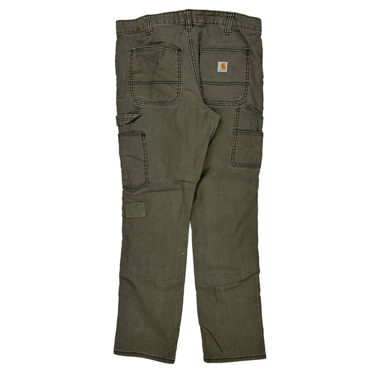 Carhartt Slim Fit Carpenter Trousers - 32W UK 12 Green Cotton Blend