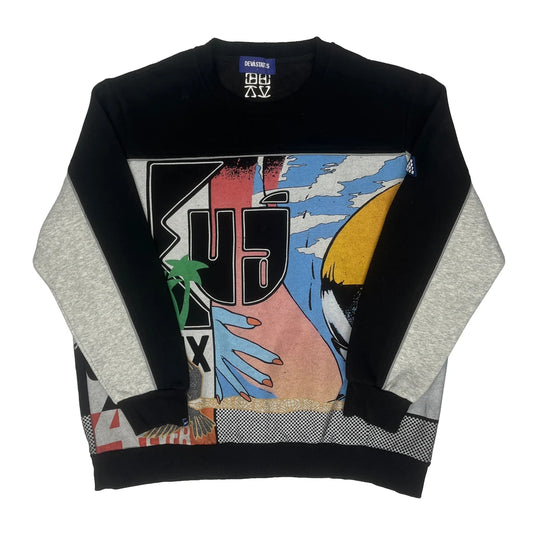 Vintage Devastates Graphic Sweatshirt - Large Black Cotton