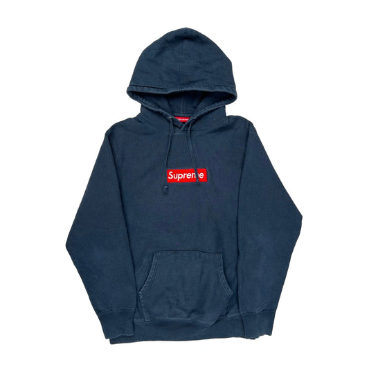 Box Logo Supreme Hoodie - XL Navy Cotton Blend