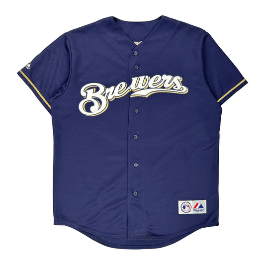 Milwaukee Brewers Majestic Mlb Jersey - Large Navy Polyester