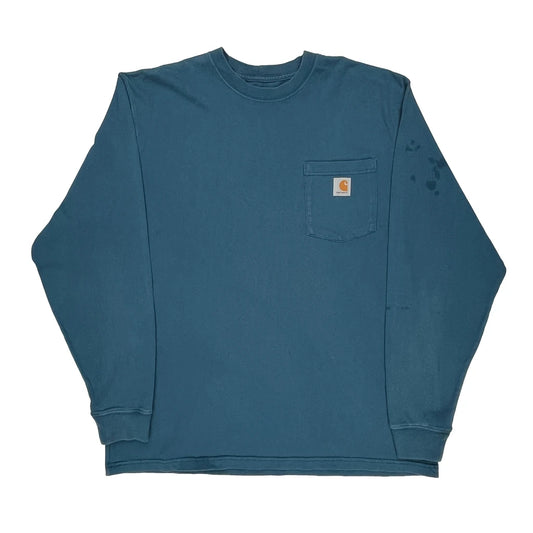 Carhartt Long Sleeve T-Shirt - Large Blue Cotton