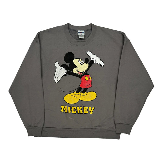 Mickey Mouse Jerzees Cartoon Sweatshirt - XL Grey Cotton Blend