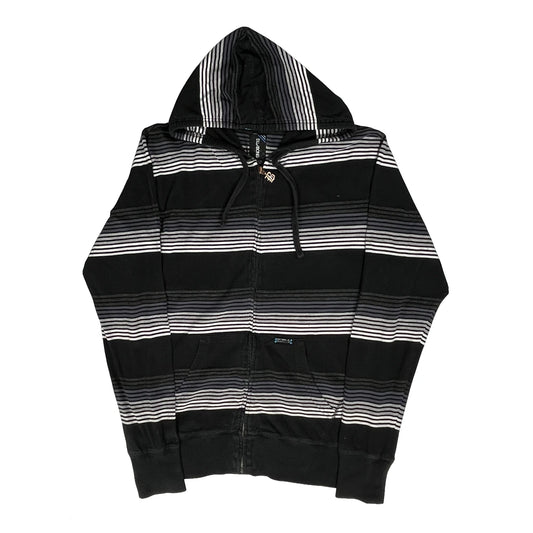 Billabong Striped Hoodie - Large Black Cotton