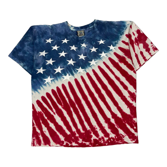 American Flag Liquid Blue Tie-Dye T-Shirt - Large Multicoloured Cotton