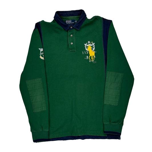 Polo By Ralph Lauren Striped Rugby Shirt - XL Green Cotton