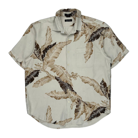 Nautica Hawaiian Shirt - Large Cream Silk