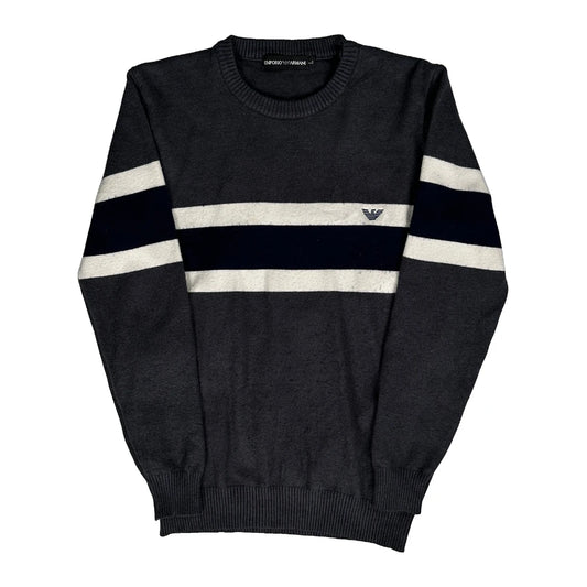 Emporio Armani Striped Jumper - Large Grey Cotton