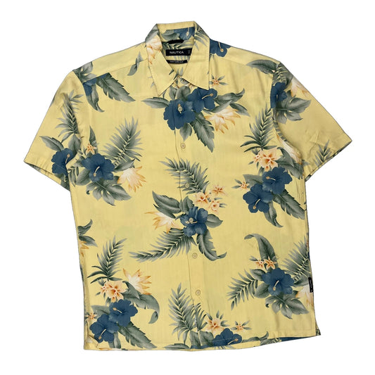Nautica Floral Hawaiian Shirt - Medium Yellow Silk
