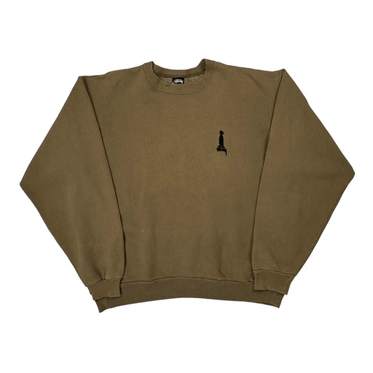 90S Stussy Shadowman Crewneck Sweatshirt - Large Brown Cotton
