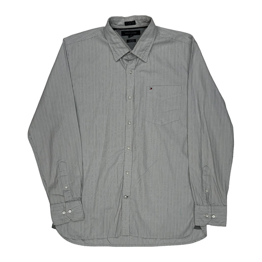 Vintage Tommy Hilfiger Striped Shirt - Large Grey Cotton