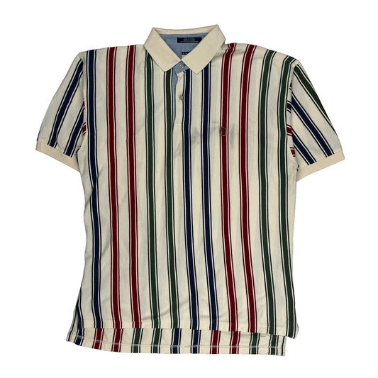 Tommy Hilfiger Striped Polo Shirt - Large Cream Cotton