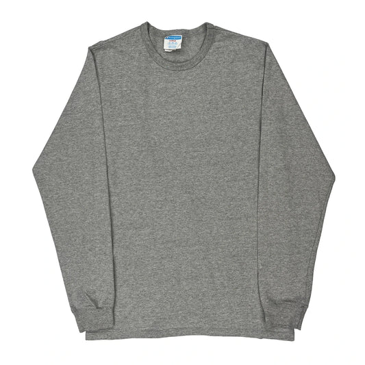 Champion Long Sleeve T-Shirt - Large Grey Cotton