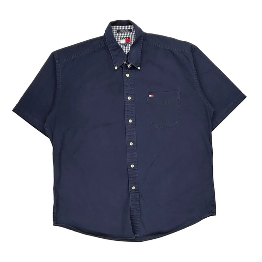 Tommy Hilfiger Checked Short Sleeve Shirt - XL Navy Cotton