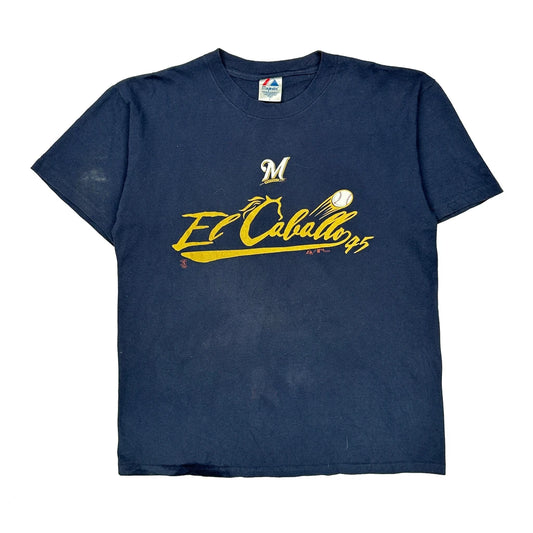 Vintage El Caballos Majestic Graphic T-Shirt - Large Blue Cotton