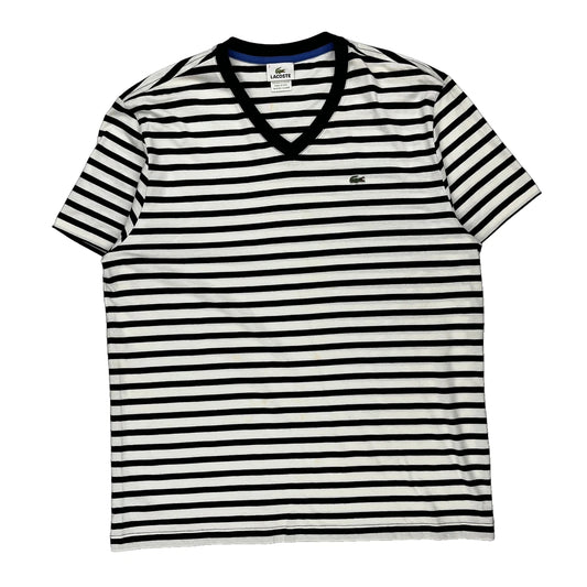 Lacoste Striped T-Shirt - 2XL Black & White Cotton