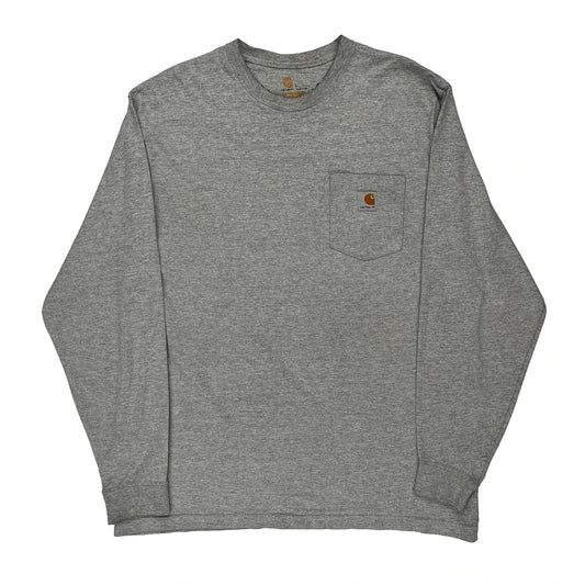Carhartt Long Sleeve T-Shirt - Large Grey Cotton
