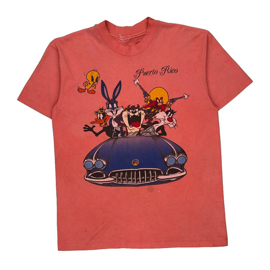 Puerto Rico Looney Tunes Single Stitch T-Shirt - Small Red Cotton