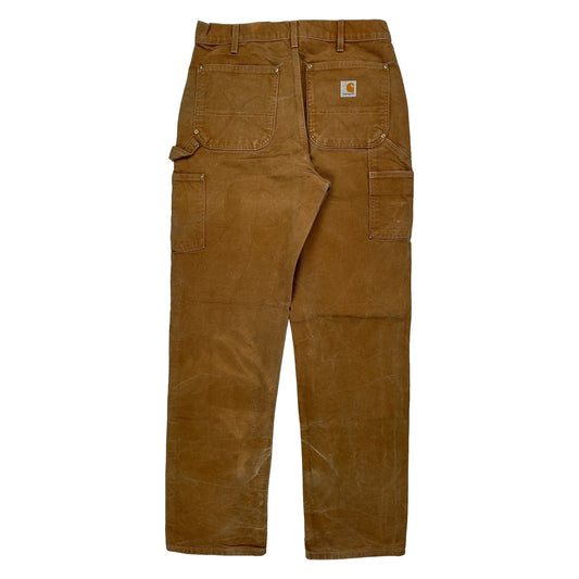 Made In USA Carhartt Double Knee Carpenter Trousers - 31W 34L Brown Cotton