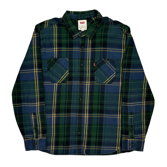 Levis Checked Flannel Shirt - XL Blue Cotton