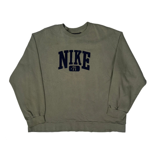 Nike Spellout Sweatshirt - 2XL Khaki Cotton Blend