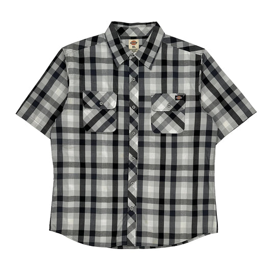 Dickies Checked Short Sleeve Shirt - XL Black & White Cotton Blend