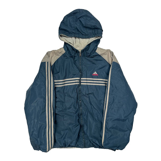 Adidas Striped Windbreaker - XL Grey Polyester