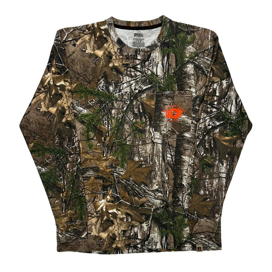 Vintage Nick'S Farm Tire Inc. Russell Outdoors Long Sleeve T-Shirt - Large Camo Cotton