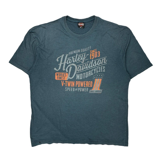 Harley Davidson Graphic T-Shirt - 2XL Blue Cotton