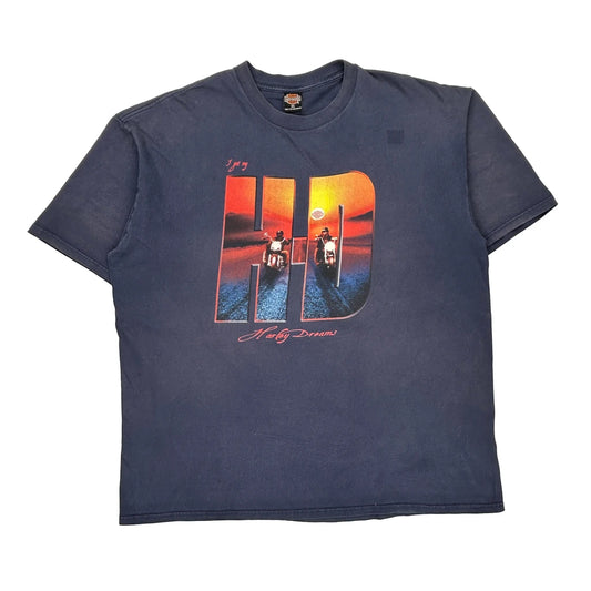 Harley Dreams Harley Davidson Graphic T-Shirt - 3XL Blue Cotton