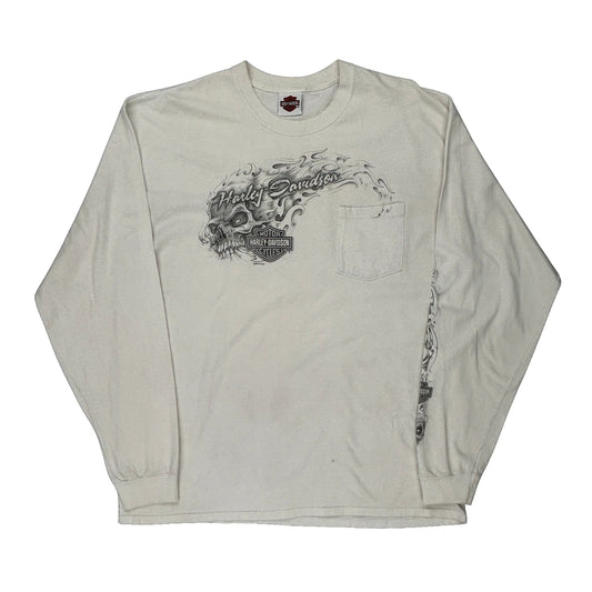 Harley Davidson Graphic Long Sleeve T-Shirt - XL White Cotton
