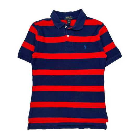 Age 10-12 Polo By Ralph Lauren Striped Polo Shirt - Medium Red Cotton