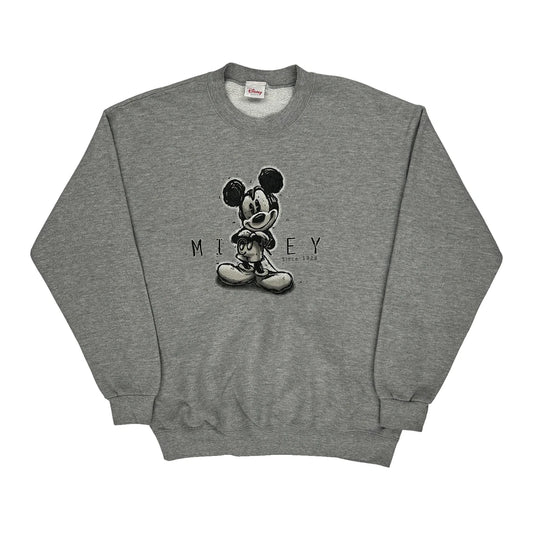 Made In Usa Mickey Mouse Disney Graphic Sweatshirt - Large Grey Cotton Blend