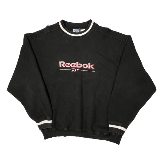 Reebok Spellout Sweatshirt - Large Black Cotton