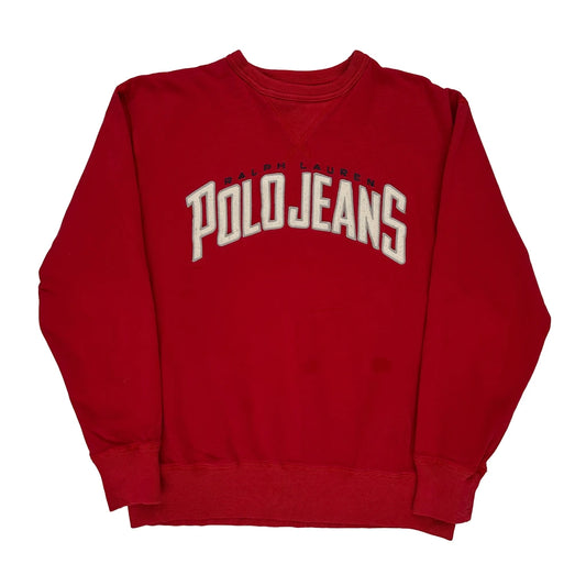 Ralph Lauren Spellout Sweatshirt - Small Red Cotton Blend