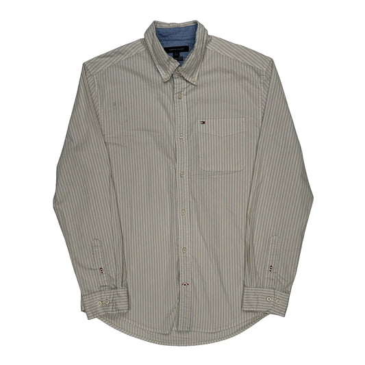 Vintage Tommy Hilfiger Striped Shirt - Large Beige Cotton