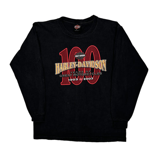 100 Years Of Great Motorcycles Harley Davidson Graphic Long Sleeve T-Shirt - Large Black Cotton
