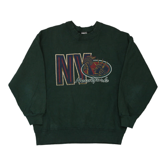 Vintage green New York Fruit Of The Loom Sweatshirt - mens large